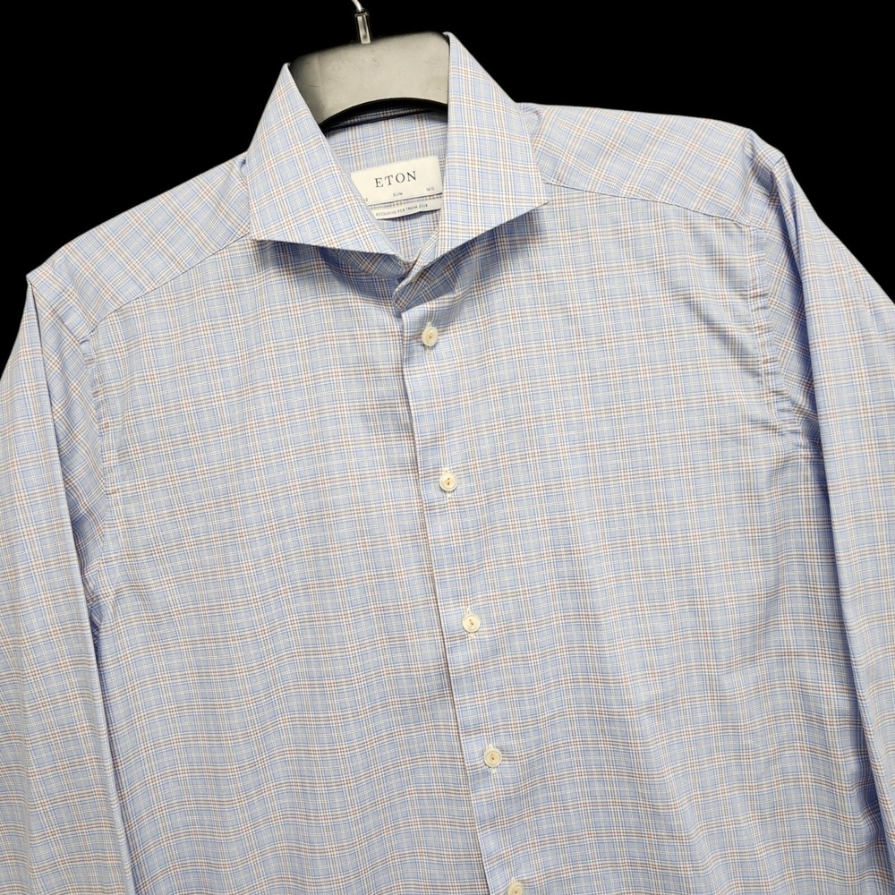 Eton Blue Dress Shirt with Micro-Check Pattern